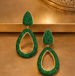 Green Zirconia Teardrop Sparkling Statement Earrings